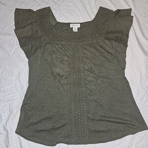 Liz Claiborne Olive Blouse with Crochet Details